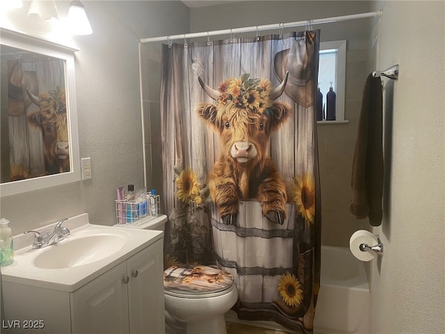 27 Carson Ct, Ely, NV 89301 - bathroom featuring vanity, shower / bath combo, and a textured wall