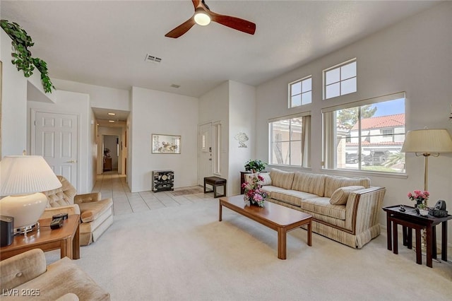1734 Marshall Dr, Henderson, NV 89014 - living area featuring ceiling fan and light carpet