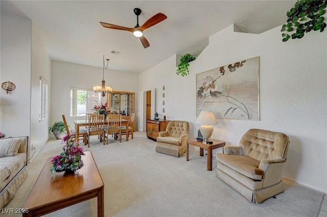 1734 Marshall Dr, Henderson, NV 89014 - living area with ceiling fan, a chandelier, and carpet flooring