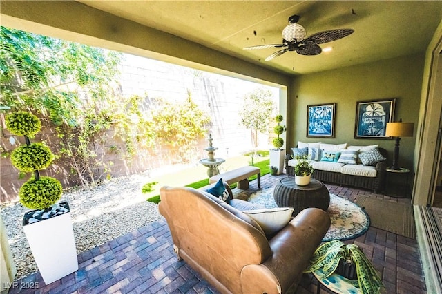 9584 Jadeite Ln, Las Vegas, NV 89143 - view of patio / terrace featuring outdoor lounge area and a ceiling fan