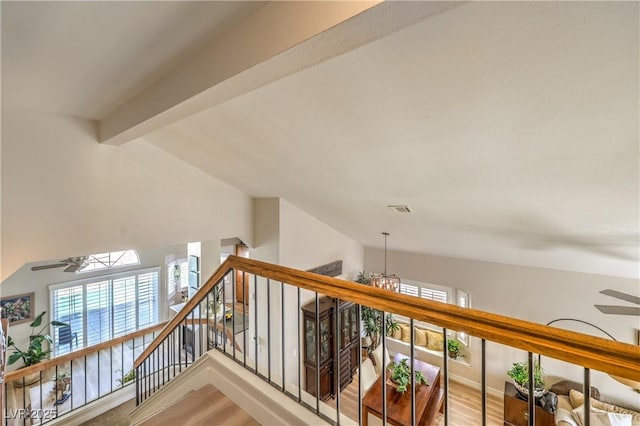 3324 Canyon Lake Dr, Las Vegas, NV 89117 - staircase featuring ceiling fan, wood finished floors, and healthy amount of natural light