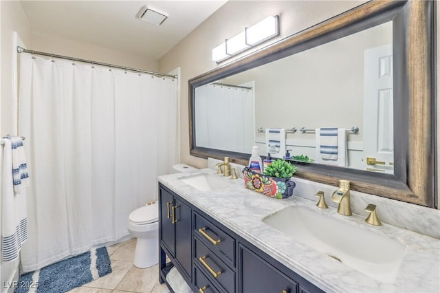 3324 Canyon Lake Dr, Las Vegas, NV 89117 - bathroom featuring double vanity, tile patterned floors, and a shower with curtain