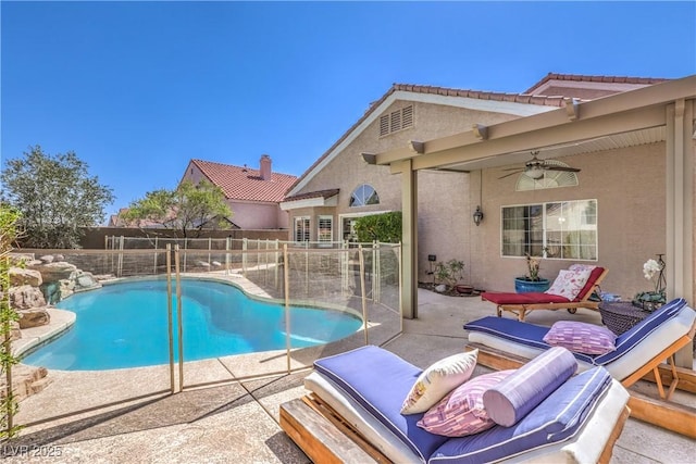 3324 Canyon Lake Dr, Las Vegas, NV 89117 - view of pool with ceiling fan, a patio, and a fenced backyard