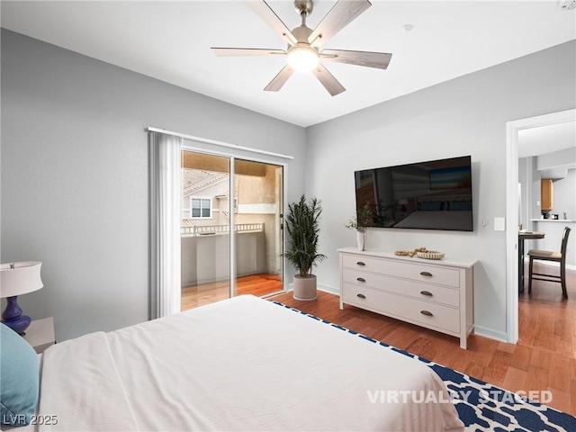 5855 Valley Dr Unit 2119, North Las Vegas, NV 89031 - bedroom with access to outside, wood finished floors, and ceiling fan