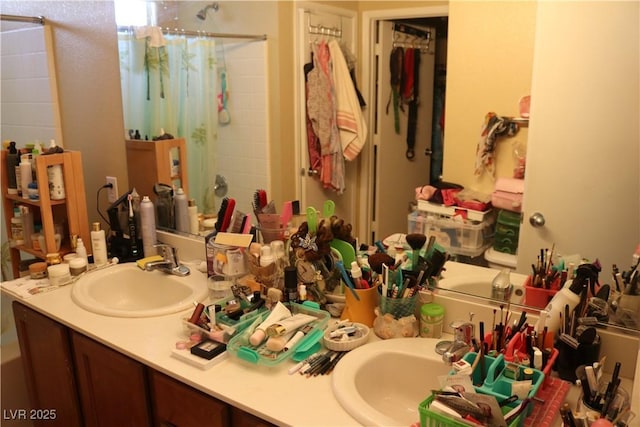 3237 Aiken St, North Las Vegas, NV 89032 - bathroom featuring double vanity and a shower with curtain