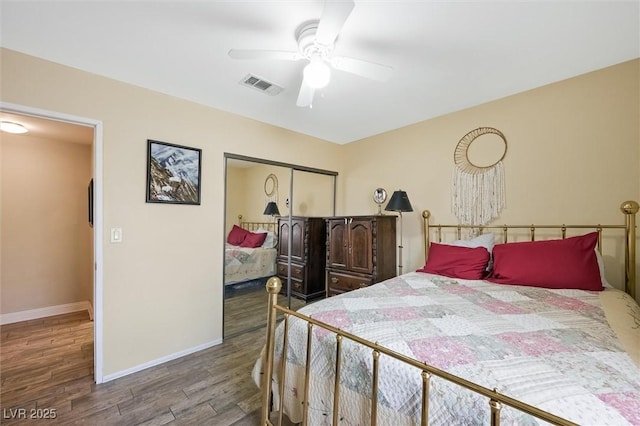 4544 Plaza De Vista St, Las Vegas, NV 89120 - bedroom with wood finished floors, a closet, and a ceiling fan