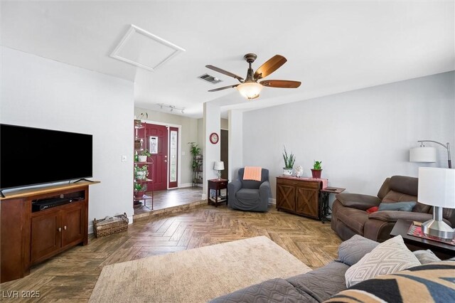 4544 Plaza De Vista St, Las Vegas, NV 89120 - living room featuring a ceiling fan and attic access