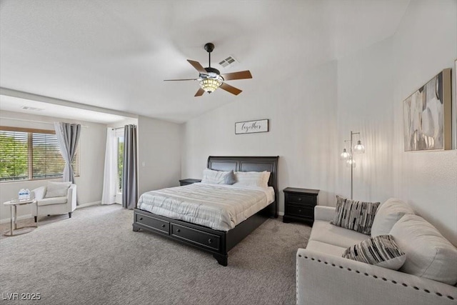 7012 Geese Gathering St, North Las Vegas, NV 89084 - carpeted bedroom featuring lofted ceiling, a ceiling fan, and access to exterior
