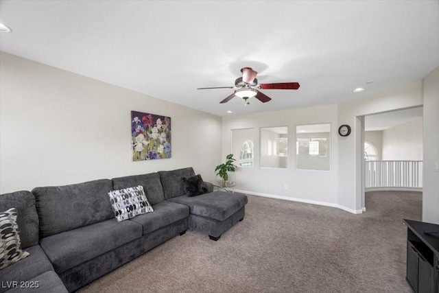 7012 Geese Gathering St, North Las Vegas, NV 89084 - carpeted living room with a ceiling fan and recessed lighting