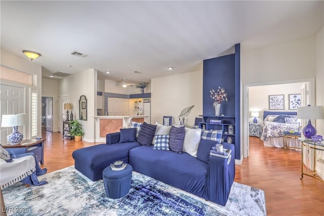 4770 Big Draw Dr, North Las Vegas, NV 89031 - living room with wood finished floors and a ceiling fan