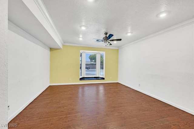 1885 Valley Dr, Las Vegas, NV 89108 - spare room with hardwood / wood-style flooring, ceiling fan, crown molding, and a textured ceiling