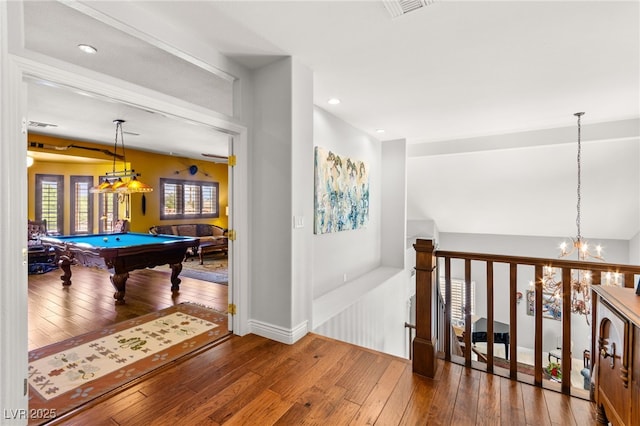 7428 Doe Ave, Las Vegas, NV 89117 - rec room featuring hardwood / wood-style floors, pool table, a chandelier, and recessed lighting