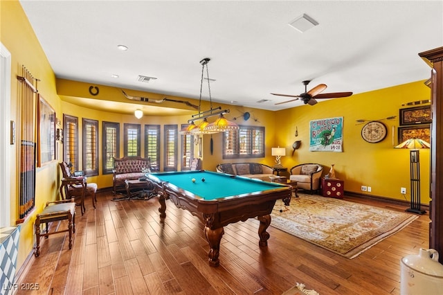 7428 Doe Ave, Las Vegas, NV 89117 - playroom featuring wood finished floors, pool table, and a ceiling fan