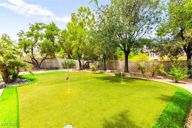 7428 Doe Ave, Las Vegas, NV 89117 - fenced backyard with a putting green