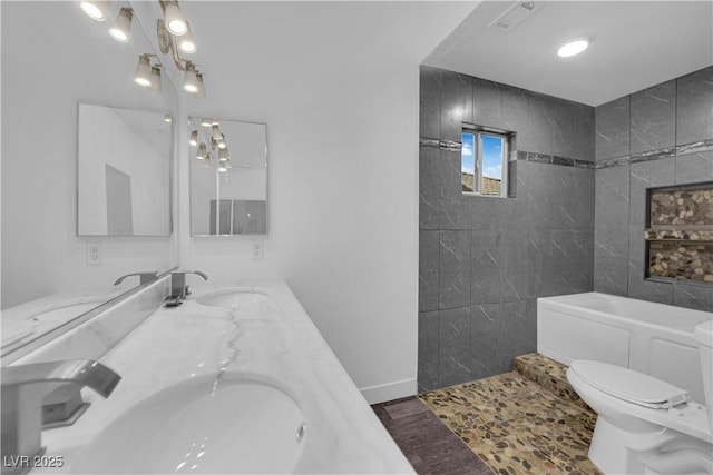 6129 Bedrock Ct, North Las Vegas, NV 89031 - full bath featuring double vanity, a bath, and a shower