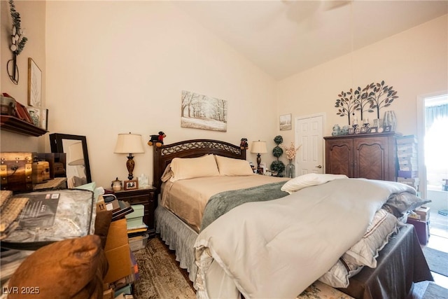 3648 Glen Ridge Way, Las Vegas, NV 89108 - bedroom featuring high vaulted ceiling and access to exterior