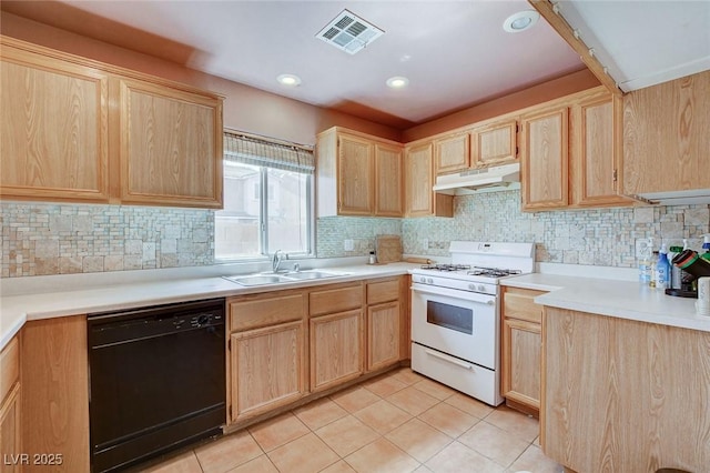3673 Calypso Beach Ct, Las Vegas, NV 89115 - kitchen featuring black dishwasher, light brown cabinets, gas range gas stove, and recessed lighting