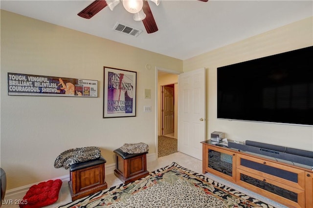 7613 Hackensack Ct, Las Vegas, NV 89128 - living room with ceiling fan and light colored carpet