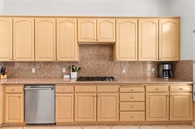 9136 Eagle Ridge Dr, Las Vegas, NV 89134 - kitchen featuring appliances with stainless steel finishes, light brown cabinets, and backsplash