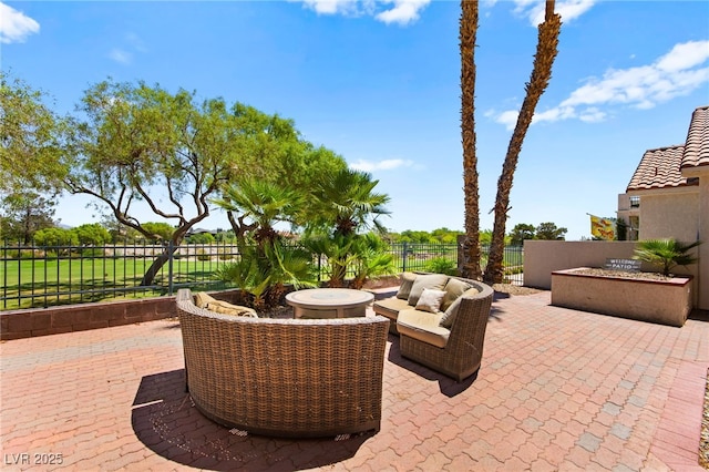 9136 Eagle Ridge Dr, Las Vegas, NV 89134 - fenced backyard with a patio area and outdoor lounge area