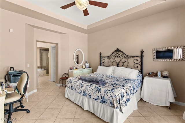 9136 Eagle Ridge Dr, Las Vegas, NV 89134 - bedroom with light tile patterned floors, a desk, and a ceiling fan