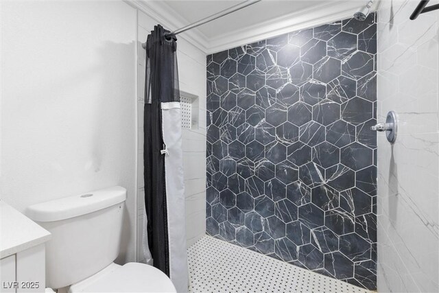 3361 Horizon St, Las Vegas, NV 89121 - bathroom featuring crown molding, a shower stall, and vanity