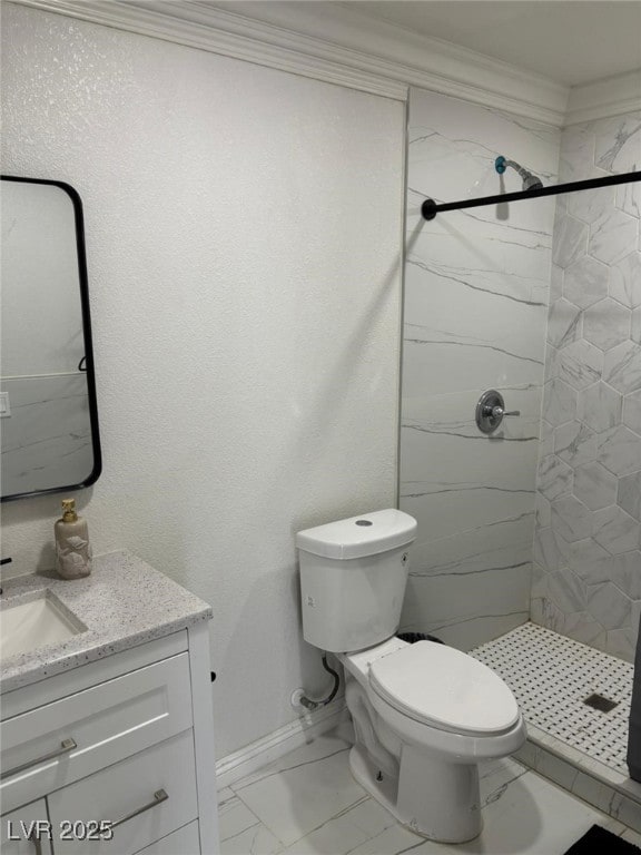 3361 Horizon St, Las Vegas, NV 89121 - full bath with vanity, a shower stall, crown molding, and marble finish floors