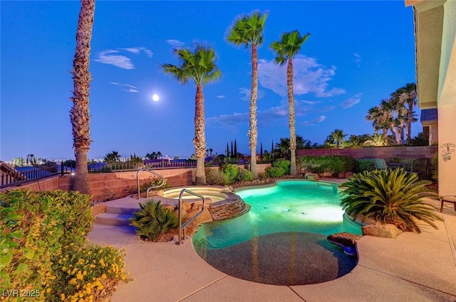 212 Florio Ct, Las Vegas, NV 89138 - view of swimming pool featuring a fenced backyard, a patio, and a pool with connected hot tub