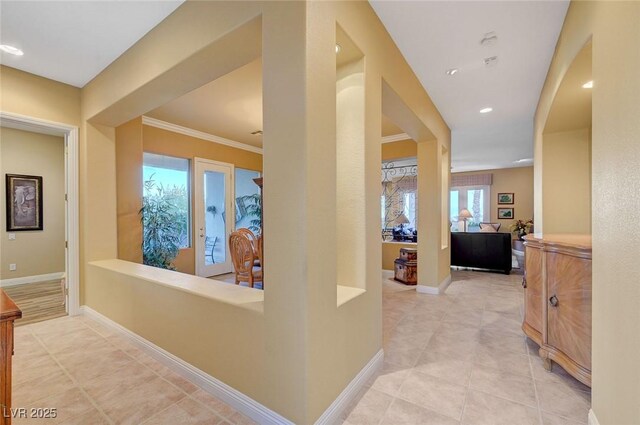 212 Florio Ct, Las Vegas, NV 89138 - hall featuring recessed lighting, ornamental molding, and light tile patterned floors