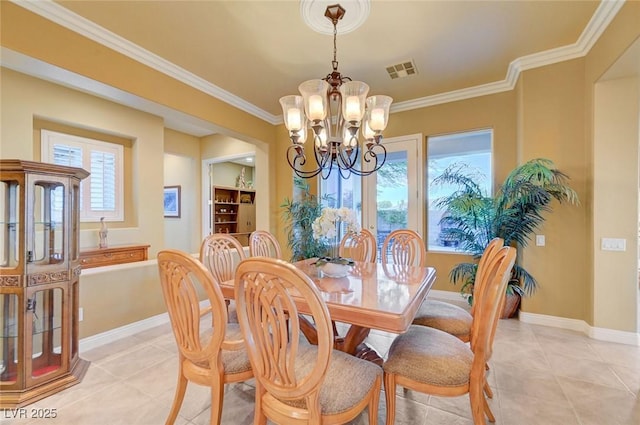 212 Florio Ct, Las Vegas, NV 89138 - dining room with a chandelier, crown molding, and light tile patterned floors