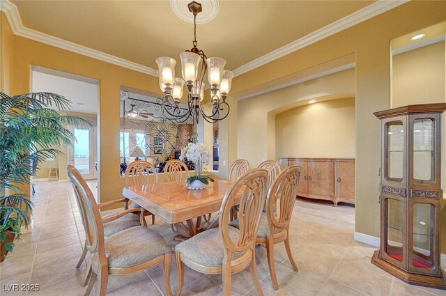 212 Florio Ct, Las Vegas, NV 89138 - dining room featuring crown molding, a chandelier, and light tile patterned floors