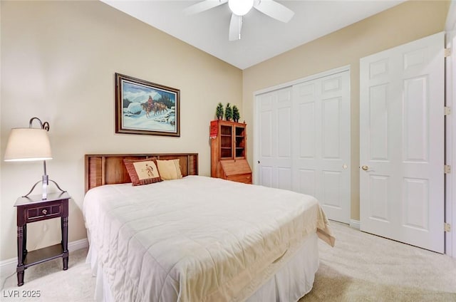 212 Florio Ct, Las Vegas, NV 89138 - bedroom with light colored carpet, a closet, and ceiling fan