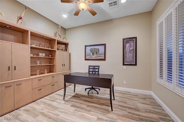 212 Florio Ct, Las Vegas, NV 89138 - office area featuring a ceiling fan, light wood-style flooring, and recessed lighting