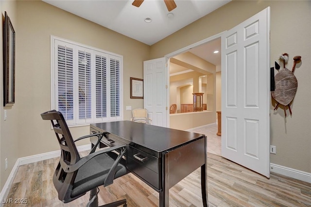 212 Florio Ct, Las Vegas, NV 89138 - home office featuring light wood-type flooring and a ceiling fan