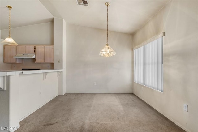 6201 E Lake Mead Blvd Unit 210, Las Vegas, NV 89156 - unfurnished dining area with light colored carpet and a chandelier