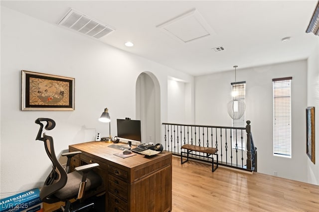 2310 Malaga Peak St, Las Vegas, NV 89135 - office area featuring light wood finished floors, attic access, and recessed lighting