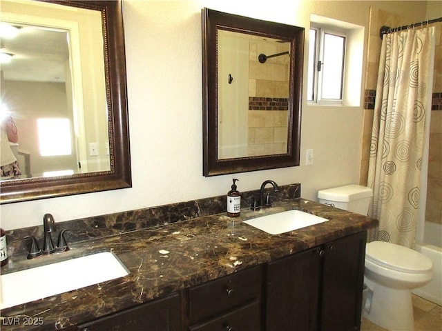 10013 Solid Lime St, Las Vegas, NV 89183 - full bath featuring double vanity and shower / bath combo with shower curtain
