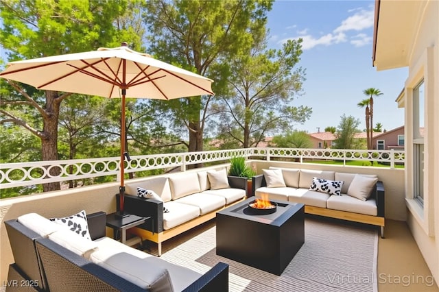 1800 Aztec Cliffs Ct, Las Vegas, NV 89128 - deck with an outdoor living space with a fire pit