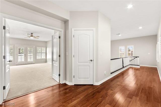 1800 Aztec Cliffs Ct, Las Vegas, NV 89128 - hall featuring wood finished floors, an upstairs landing, and recessed lighting