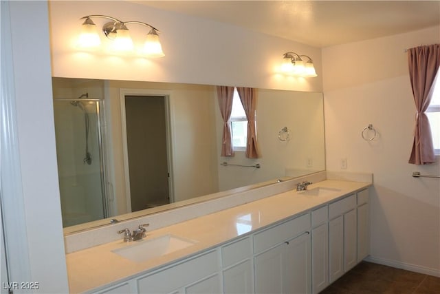 2102 Stone Well Rd, North Las Vegas, NV 89031 - bathroom with double vanity and a shower stall