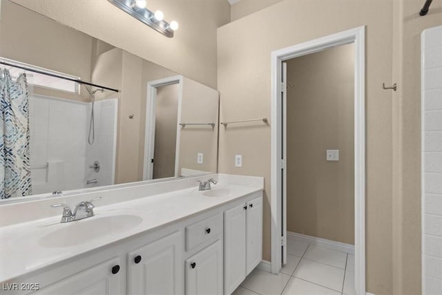 4928 Corsica Island St, North Las Vegas, NV 89031 - full bath featuring double vanity, shower / bath combo, and tile patterned floors