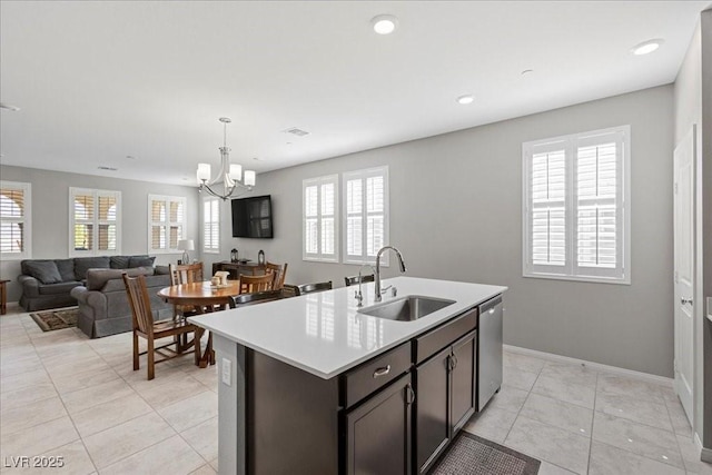 3310 Palindrome Ave, Henderson, NV 89044 - kitchen featuring a chandelier, plenty of natural light, light countertops, dishwasher, and recessed lighting