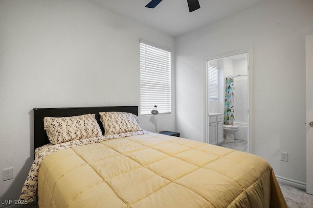 9740 Redwood Cascade St, Las Vegas, NV 89143 - bedroom with ensuite bathroom, ceiling fan, and carpet floors