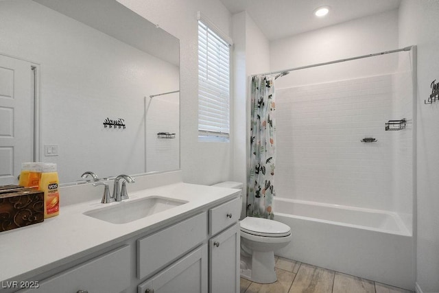 9740 Redwood Cascade St, Las Vegas, NV 89143 - bathroom with vanity, shower / tub combo, wood finished floors, and plenty of natural light