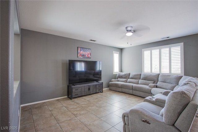 10633 Mount Blackburn Ave, Las Vegas, NV 89166 - living room featuring a ceiling fan and light tile patterned flooring