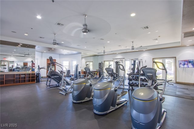 10633 Mount Blackburn Ave, Las Vegas, NV 89166 - gym with a ceiling fan and recessed lighting