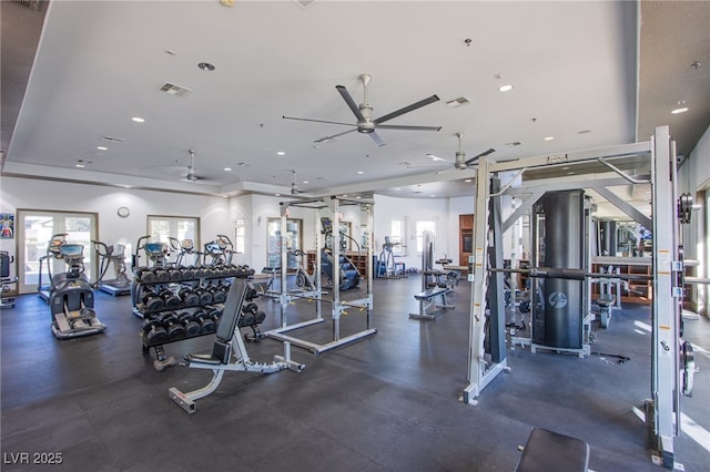 10633 Mount Blackburn Ave, Las Vegas, NV 89166 - gym featuring a ceiling fan and recessed lighting
