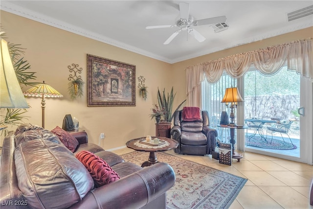 2404 Willow Wren Dr, North Las Vegas, NV 89084 - tiled living area with a ceiling fan and ornamental molding