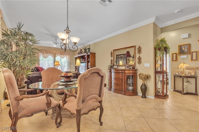 2404 Willow Wren Dr, North Las Vegas, NV 89084 - dining area with a chandelier, light tile patterned floors, and ornamental molding