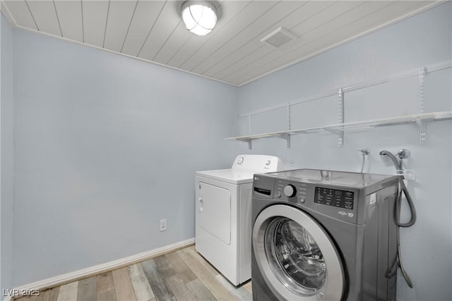 3080 Yankee Clipper Dr, Las Vegas, NV 89117 - laundry area featuring independent washer and dryer, light wood finished floors, and wood ceiling